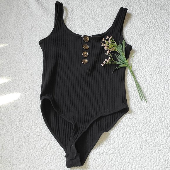 Heart Hips Tops - Heart Hips Black Scooped Tank Body Suit